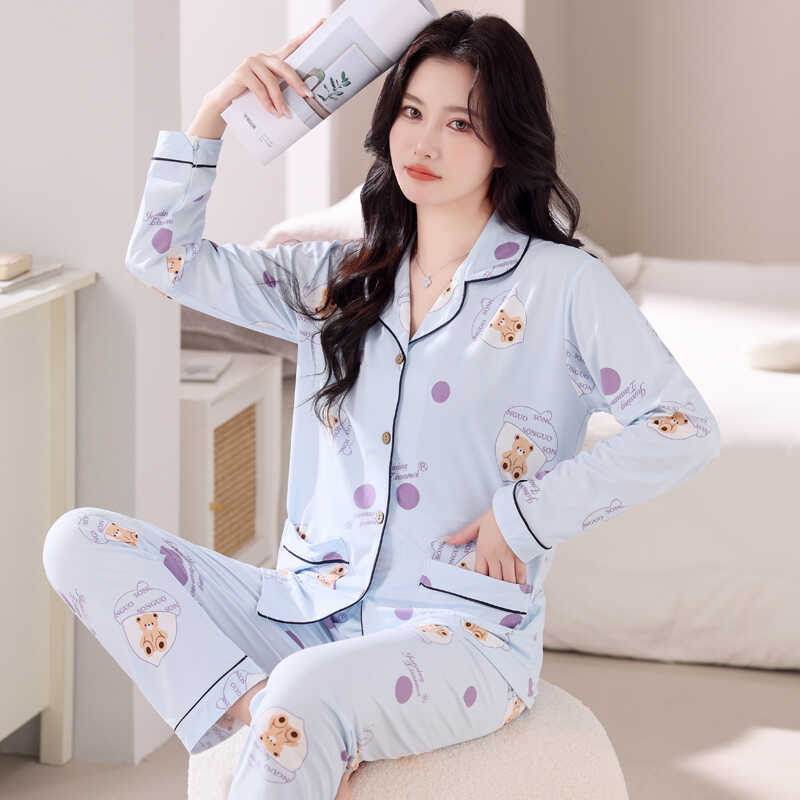2025 New Women's Pajamas Spring, Autumn and Summer Long-Sleeved Small Lapel Plus Size Pure Cotton Postpartum Home Wear Set 2025 New Women's Pajamas Spring, Autumn and Summer Long-Sleeved Small Lapel Plus Size Pure Cotton Postpartum Home Wear Set