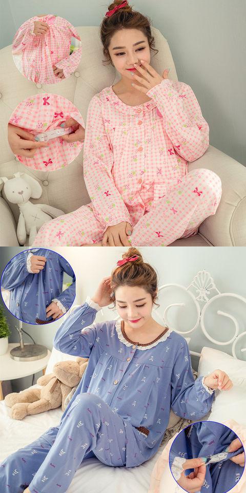 Bộ đồ ngủ mùa xuân và mùa hè Cotton Bộ đồ dài tay cho nữ bộ đũi mặc nhà