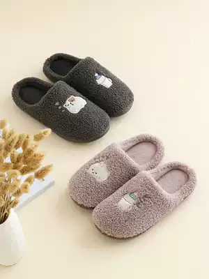 Cotton slippers female student dormitory half-bag with autumn and winter slippers non-slip home cute plush warm bedroom dedicated