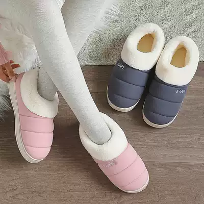 Cotton slippers tall man bag heel thick bottom winter plus velvet ankle protection Mother Moon child maternal soft bottom hair mouth with heel