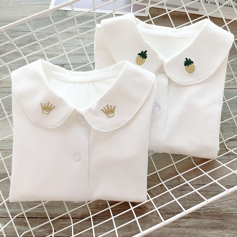 Children's Clothing Girls Lapel Shirts Cotton Long Sleeves White Children's Shirts Western Style Baby Doll Collar Bottoming Shirts Versatile