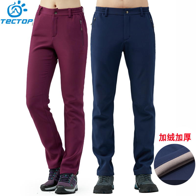 Exploration outdoor assault pants men's winter plus velvet thick warm fleece soft shell pants windproof waterproof hiking pants women