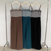 Clearance Original 169 yuan NEW OPEN palace style stitching one-shoulder suspender jumpsuit women