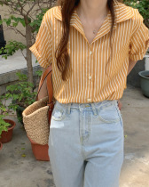 Clearance does not return do not change the original 75 yuan miss Korean version of classic fashion temperament striped short sleeve shirt Women