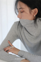 Fairy bottoming shirts pile collar black gray coffee apricot white 2022 autumn and winter thin thread with high collar T-shirt women