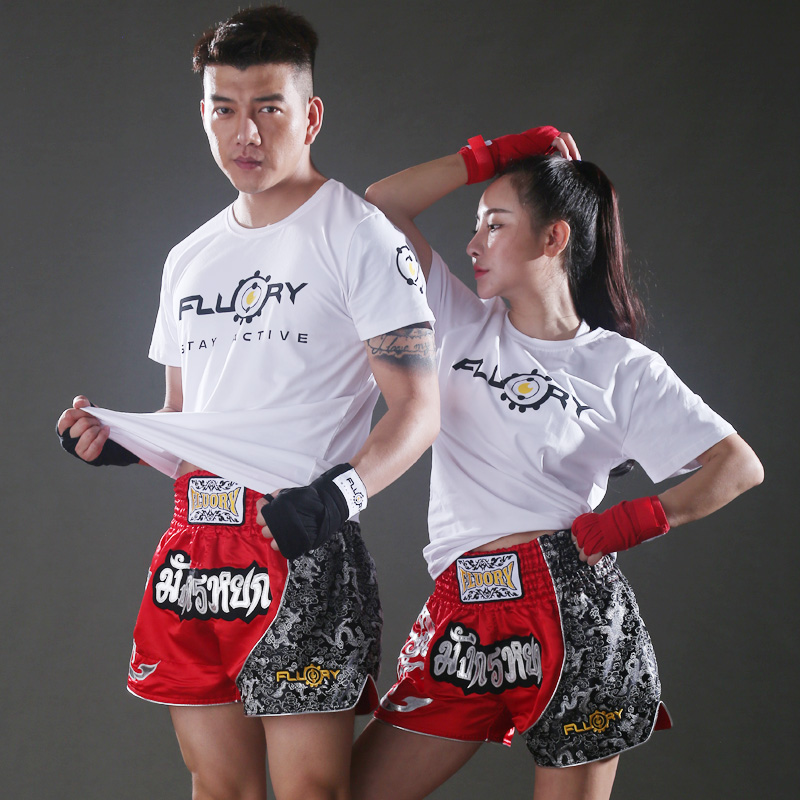 Fluory Fire Base Muay Thai Boxing Training Clothing Boys and Children Fighting T-shirt Sanda Clothes Adult Men and Women