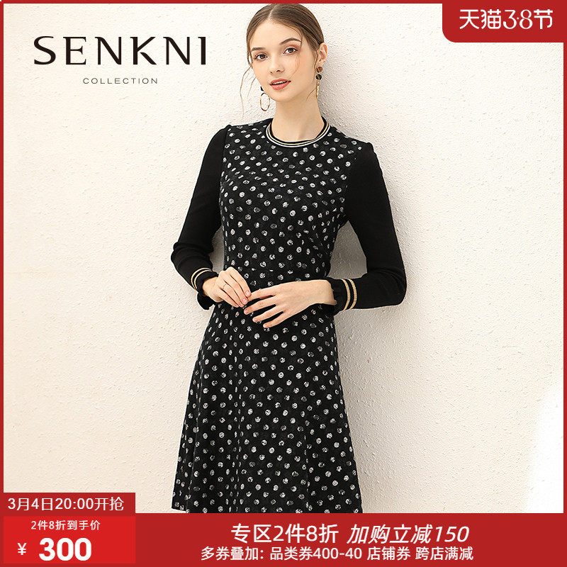 Santa Cani Retro Temperament Small Fragrant Wind Long Sleeve Wave Dot Splicing Gross Elegant Ocean Dress Women's New Pint Mall Cots