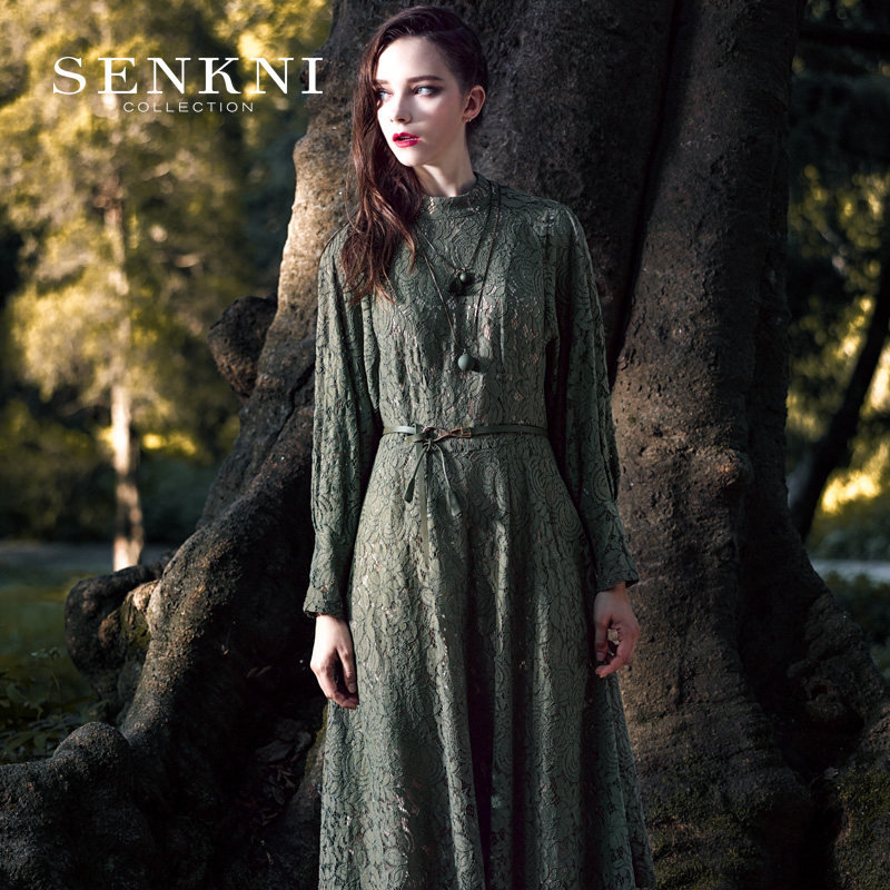 SENKNI San Coni Mall with the same new retro elegant temperament lace tie with medium and long-edition dress female