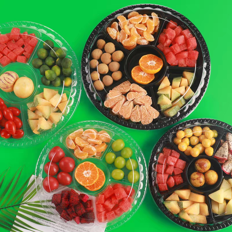 Disposable Fruit Fresh-Cut Box Packaging Box, Plastic Compartmentalized Thickened Fresh Fruit Transparent Creative Fruit Tray for Packing and Plating