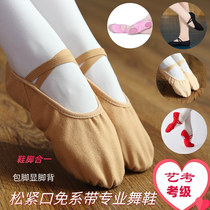 Ballet shoes cats paws canvas full cloth head no lace-up two-point practice shoes no drawstring camel complexion