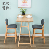 North wood European solid wood modern simple bar long high foot table Household small bar wall table and chair combination