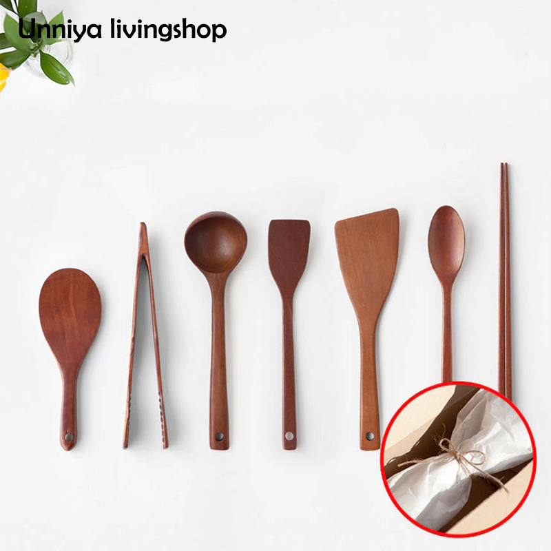 Spot Korean solid wood wooden shovel non-stick pot special natural lacquer cooking shovel kitchen tool full set of large spoon