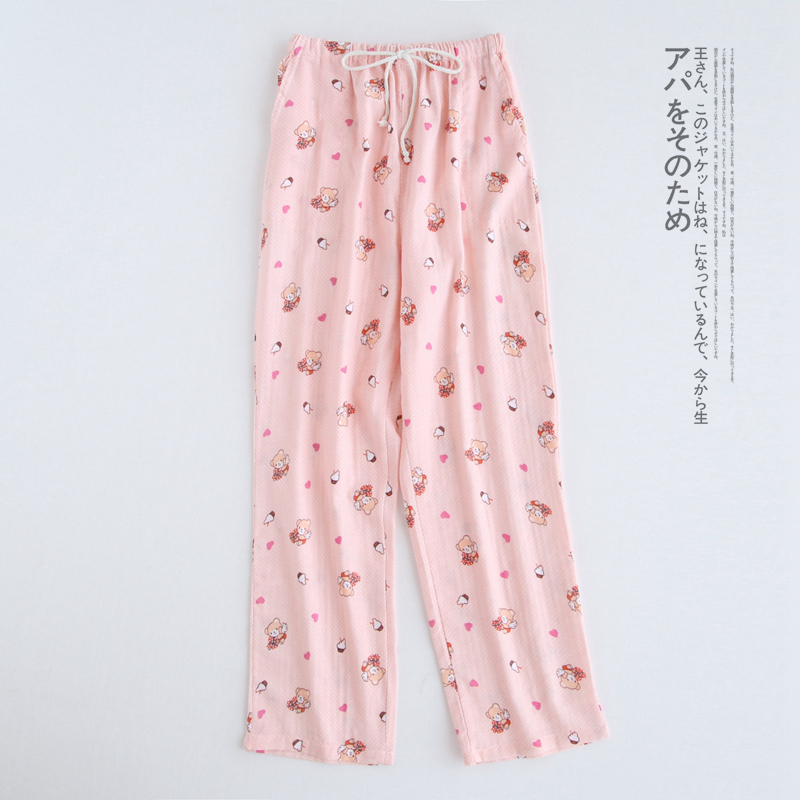 Mùa xuân, mùa hè và mùa thu mới đồ ngủ nữ quần đan Nhật Bản quần cotton nhà cotton đôi gạc quần lỏng baggy nam