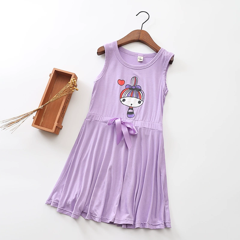 Cô gái mới nightdress A-Line vest váy bé mỏng phương thức trẻ em lớn của váy trẻ em dài ăn mặc