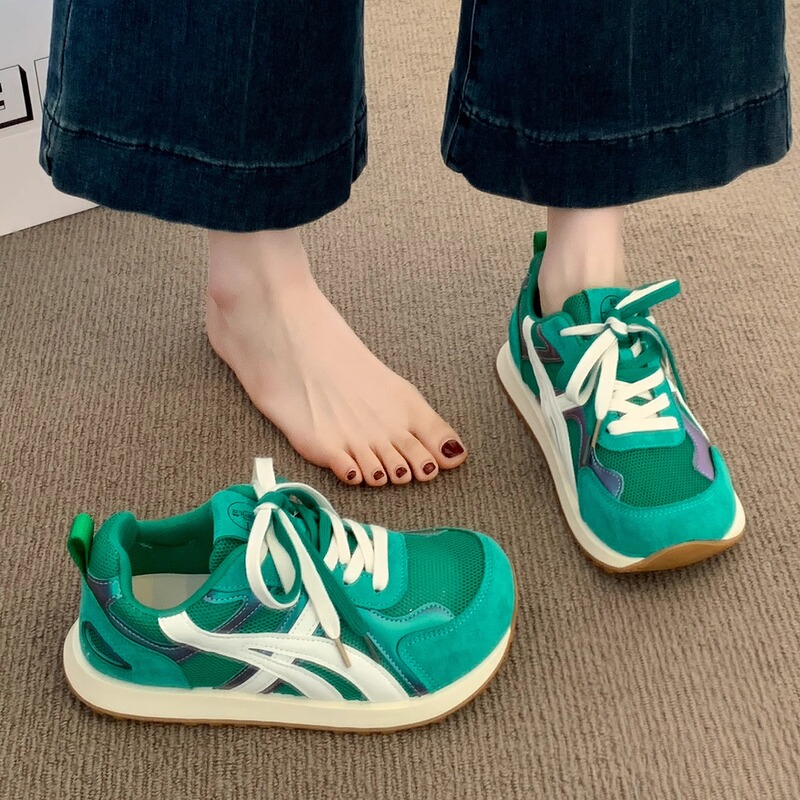 British Genuine Leather Green Thick-Soled German Training Shoes for Women, Summer 2026 New Popular Mesh Forrest Gump Shoes, Casual Sneakers British Genuine Leather Green Thick-Soled German Training Shoes for Women, Summer 2026 New Popular Mesh Forrest Gump Shoes, Casual Sneakers