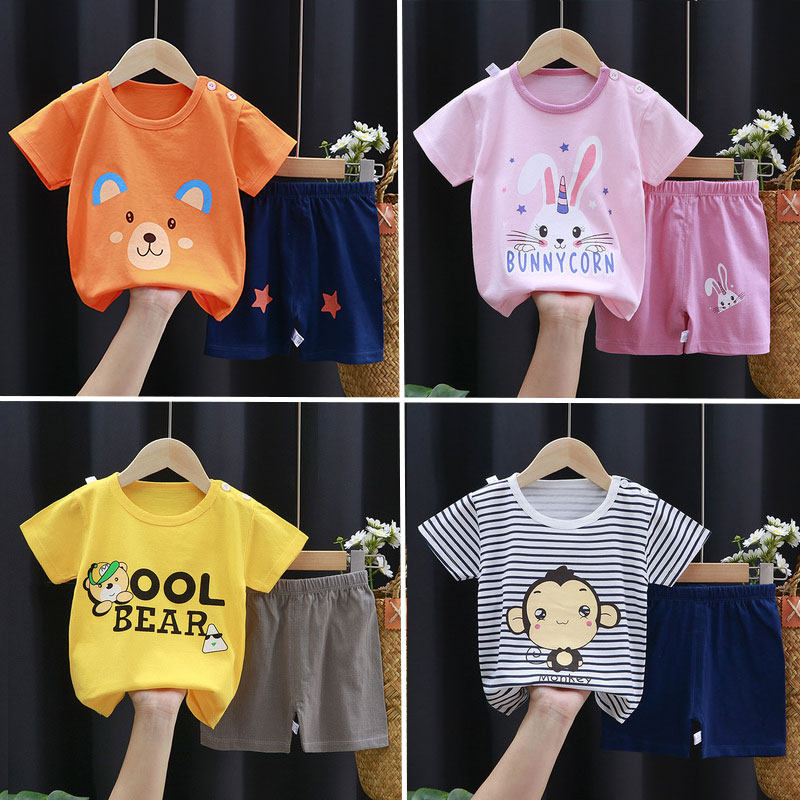Summer children's short-sleeved suit 2021 new shorts cotton t-shirt boy girl baby infant two-piece set
