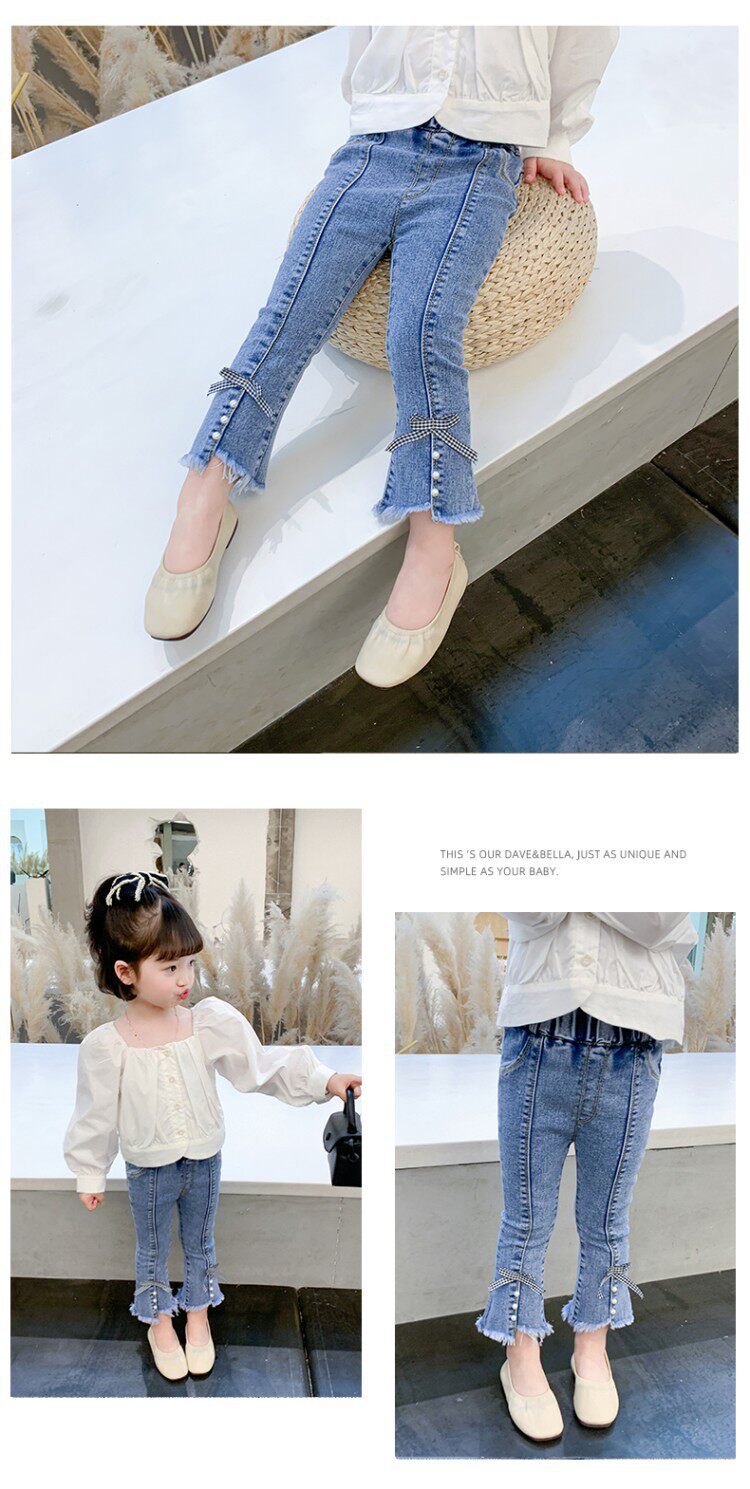 Джинсы детские 春秋季女生裤韩式牛仔裤女生靴裤时尚开衩弹力牛仔裤 OTHER