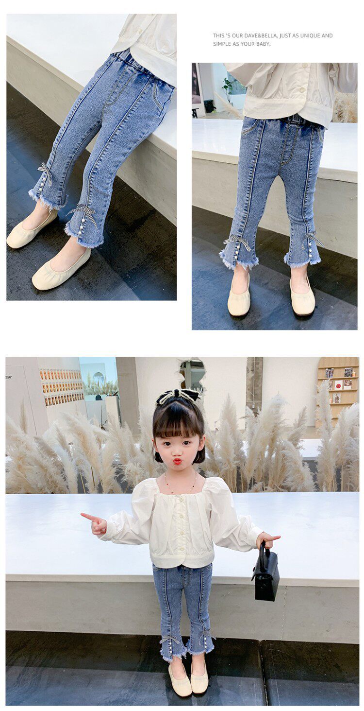 Джинсы детские 春秋季女生裤韩式牛仔裤女生靴裤时尚开衩弹力牛仔裤 OTHER