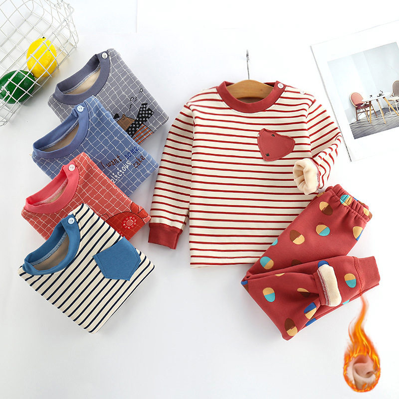 Autumn Winter Children Cotton Retro genuine ultra soft and velvety sweatpants Boys Gardown thickened Deflate Cartoon Suit