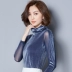 Áo nhung vàng cổ cao chạm đáy áo mùa thu đông áo thun tay lỡ Áo phông