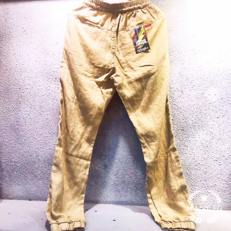 Summer New Thin Material Men's Pure Linen Long Loose Simple Workwear Trendy Brand Elastic Waist Slim Fit Jogger Pants