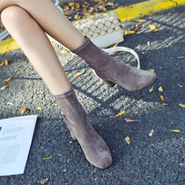 2021 new spring autumn single boot heel sock boot female slim boot elastic short boot coarse heel plus suede midcylinder boot