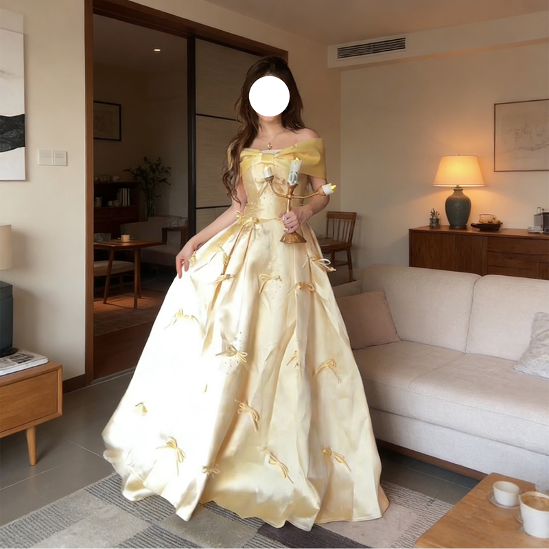 Yellow Evening Dress for Women, High-End Birthday Party, Coming-Of-Age Ceremony, Light Luxury, Niche Belle Princess Dress, Stunning Off-The-Shoulder Design