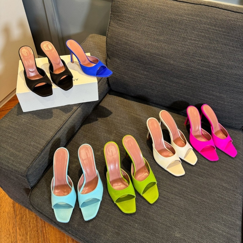 Amina Muaddi European and American New Square-Toe Slippers, Simple, Fashionable and Versatile Stiletto Fish Mouth High Heels Amina Muaddi European and American New Square-Toe Slippers, Simple, Fashionable and Versatile Stiletto Fish Mouth High Heels