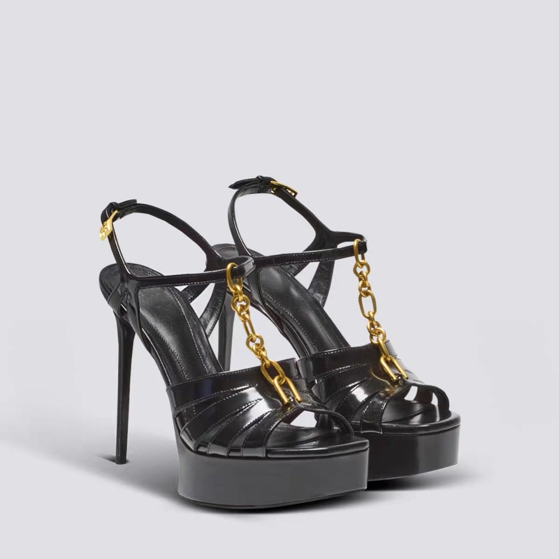 2026 New Style Metal Chain Square Toe Open-Toe Sandals with Waterproof Platform, Stiletto Heels, Sky-High Heels for Ceremonial Catwalk Shows