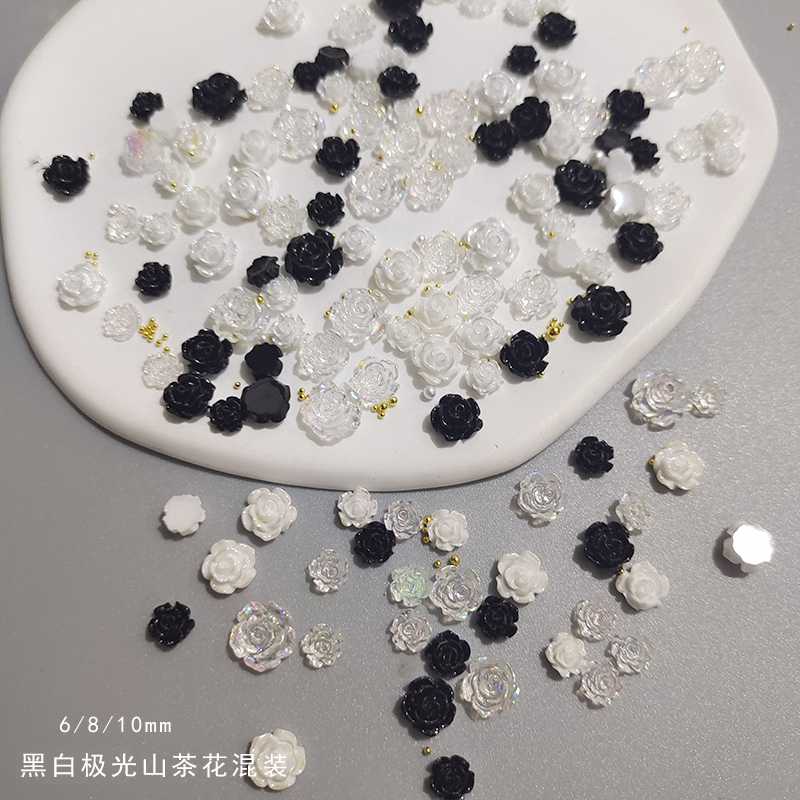 Internet-Famous Dark Style Black Camellia Nail Art Accessories, Internet-Famous Hot Item White Aurora Rose Flower Nail Decorations