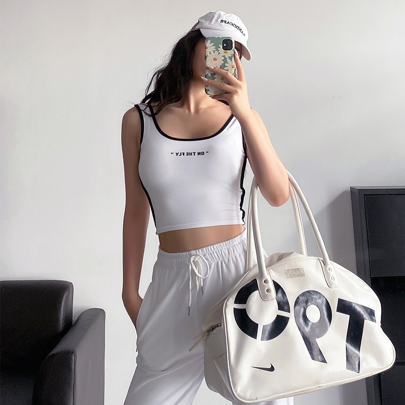 European and American letter print hit color body thin sports small vest women's short summer open umbilical cord outside wearing the inner sling tide