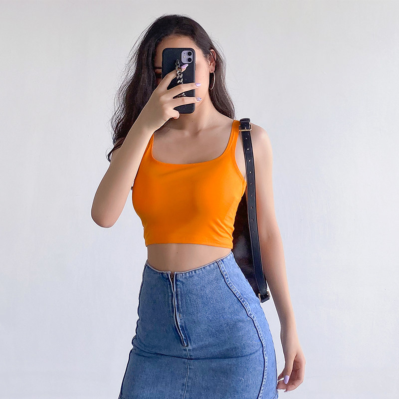 European and American Sexy low breasted high elastic harness ins short truffle innestled blouse skinny U collar small vest woman