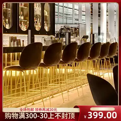 Bar chair Modern simple golden bar stool Bar chair backrest high stool beetle flannel household leisure bar chair