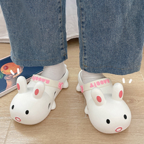 Summer cute cartoon rabbit hole shoes female students wear flat ins girl heart bag head slippers womens shoes