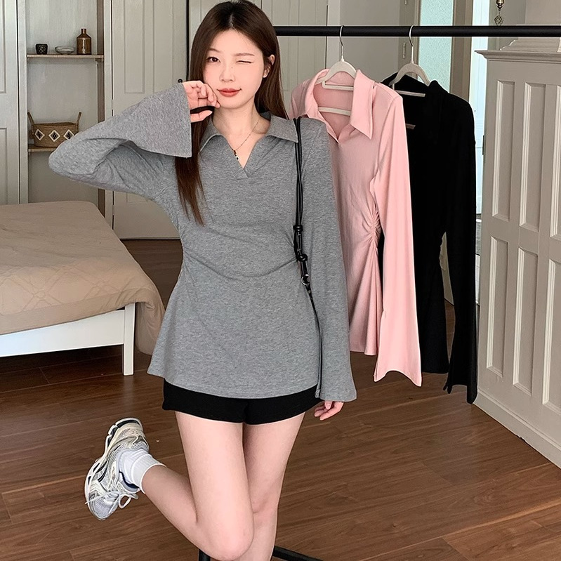 150kg Plus Size Casual Long Sleeve T-Shirt for Women, New Autumn Polo Collar Base Shirt, Slimming Top for Chubby Girls, Trendy 150kg Plus Size Casual Long Sleeve T-Shirt for Women, New Autumn Polo Collar Base Shirt, Slimming Top for Chubby Girls, Trendy