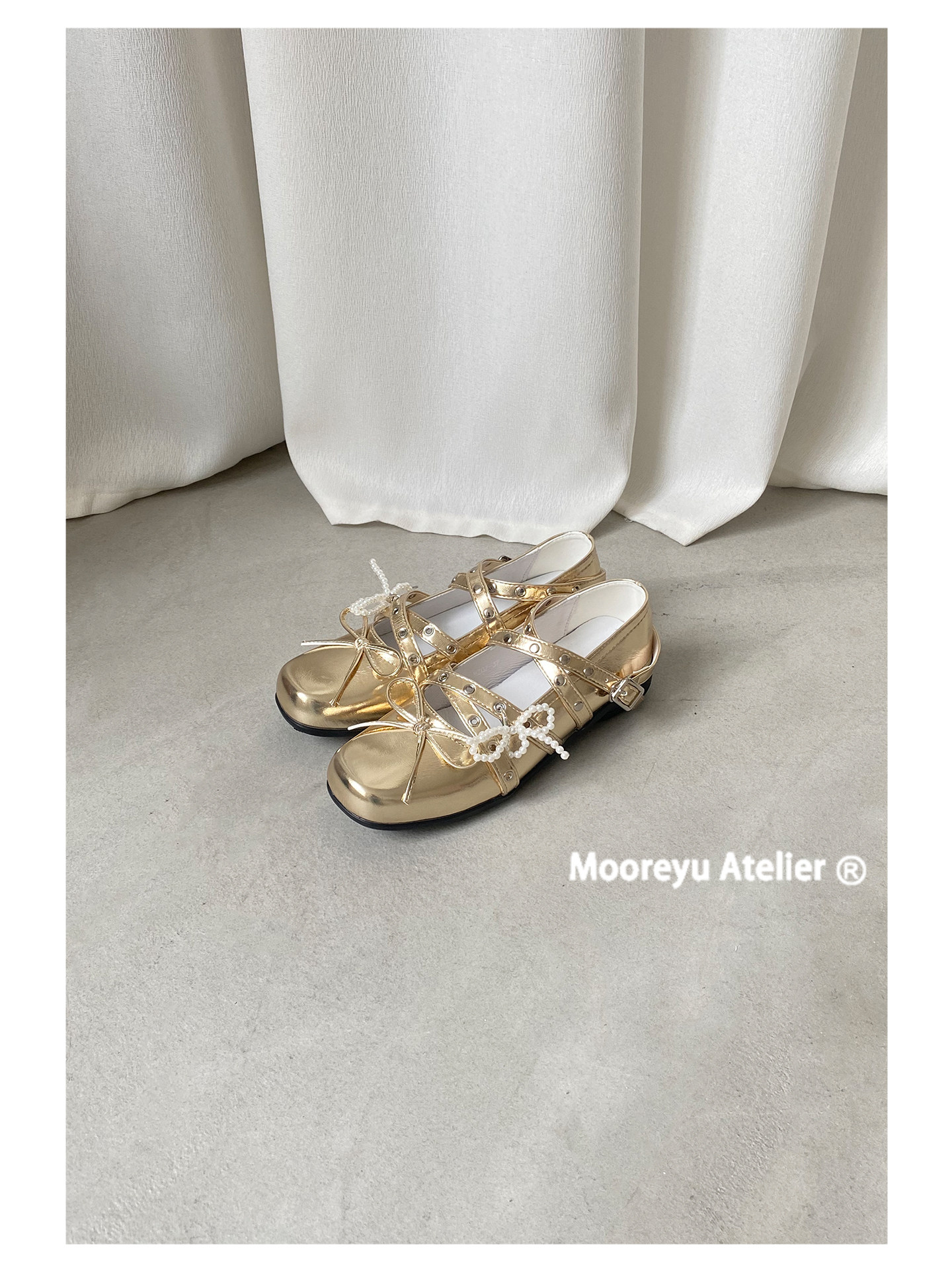 Mooreyu Leather Bow Ballet Flat