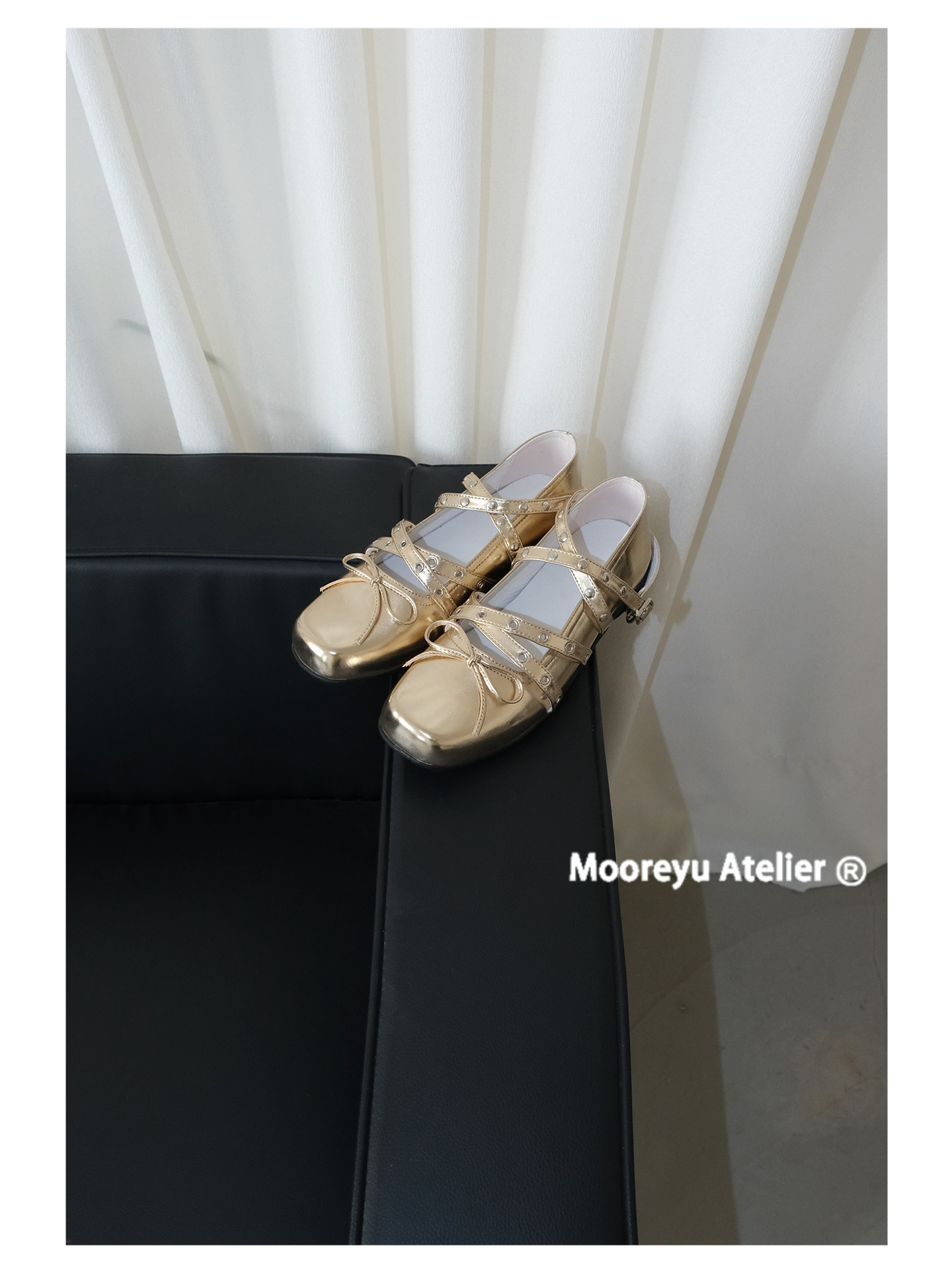 Mooreyu Leather Bow Ballet Flat