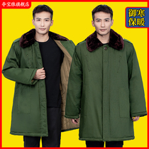Short military oversized coat for men with velvet and thickening in winter medium and long warm green cotton-padded jacket old style labor protection cold storage cold-proof clothing