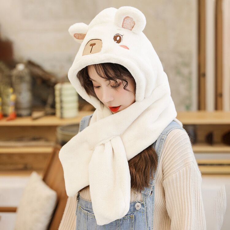 Cap children autumn and winter cute protective earcap Han version warm surrounding neck integrated winter scarves with 2021 bear student hat