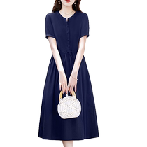 High-end pure cotton dress for women summer 2024 new style waist slimming comfortable short-sleeved solid color thin cotton skirt