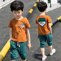 BOY SHORT SLEEVE SUIT 2022 NEW SUMMER BOY MIDDLE CHILD SUMMER STYLE CHILDRENS CLOTHING HANDSOME SUMMER OCEAN AIR CHILDREN SUMMER CLOTHES