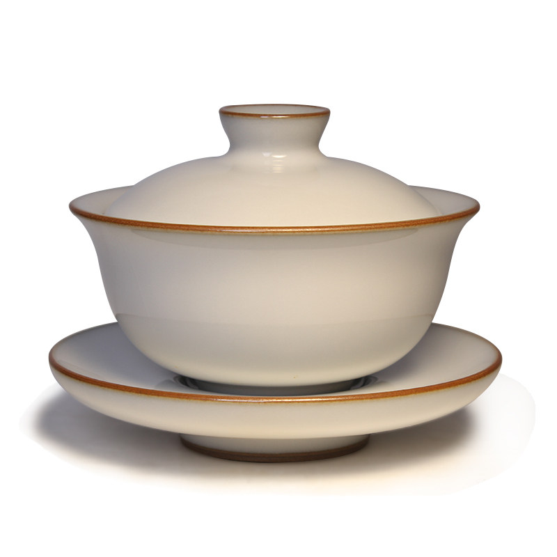 Taiwan Ru Kiln Cover Bowl Ming section Three-only cover cup Purple Stomp Iron Foot 140ml minimalist Gongfu Tea Open Sheet Tea Cup Tea Cup