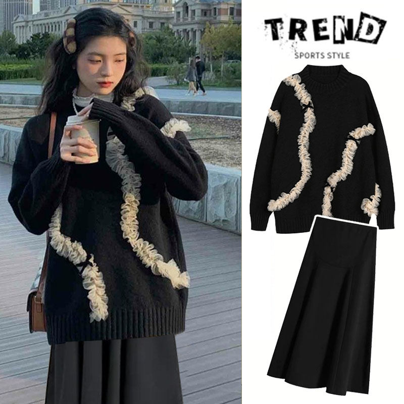 Pregnancy Woman Dress Autumn Winter Sweater 2023 New Half Body Dress Knit Inner Hitch Undershirt Winter Clothing Two Suits-Taobao