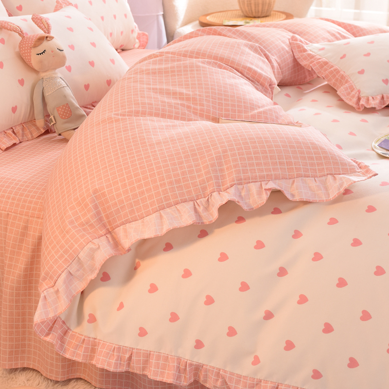 Four sets of summer ice wire summer sheets for princess wind pink bedding on bedding with three pieces