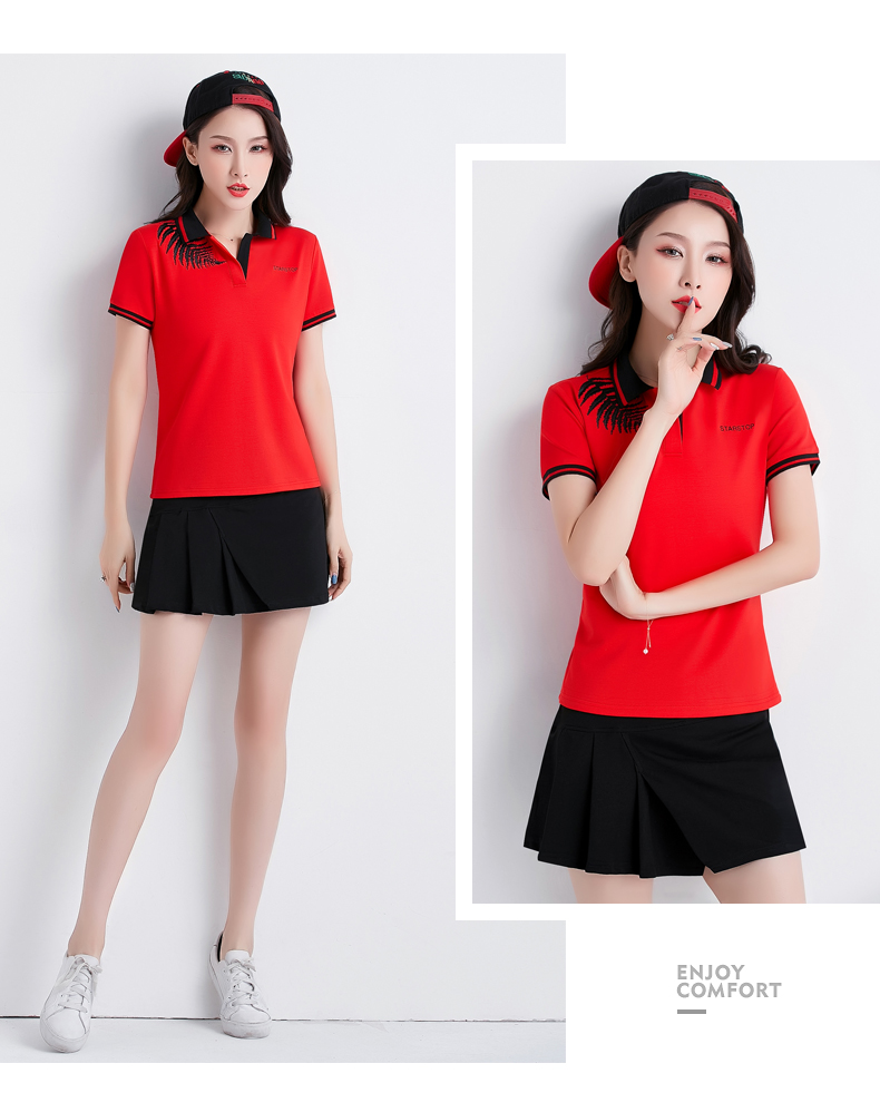Váy mùa hè quần vợt nữ giản dị phù hợp với cotton màu tương phản thêu vòng cổ thể thao phù hợp với nữ mùa hè váy thể thao - Trang phục thể thao quần áo the thao nữ mùa hè