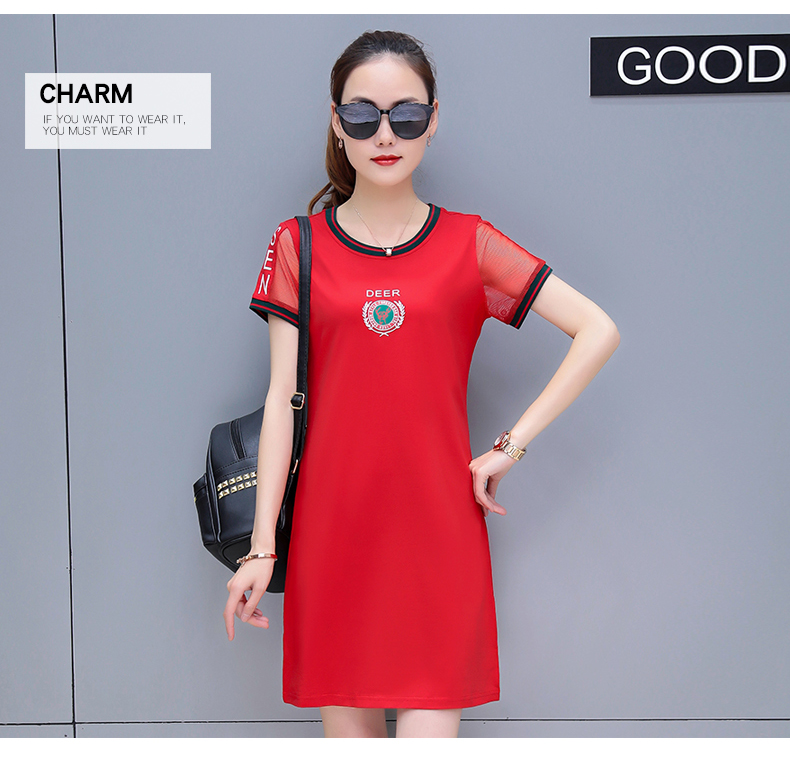 Mùa hè phụ nữ bông sọc thể thao váy mỏng mỏng thời trang giản dị đầm ngắn tay cổ tròn nữ quần vợt váy quần áo tập gym nữ nike chính hãng