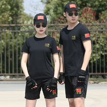 Summer outdoor military fans mens black short sleeve T-shirt shorts set military uniform Special Forces camouflage physical training uniform women