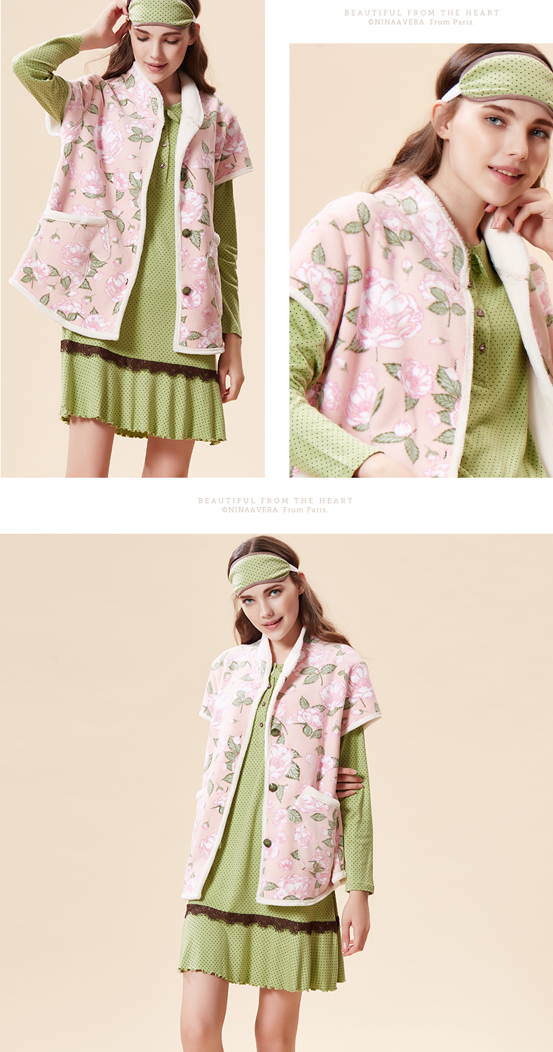 Yating Yawen đồ ngủ nhung san hô mới cho nữ mùa thu và mùa đông flannel ngắn tay áo khoác cardigan đồ bộ trung niên