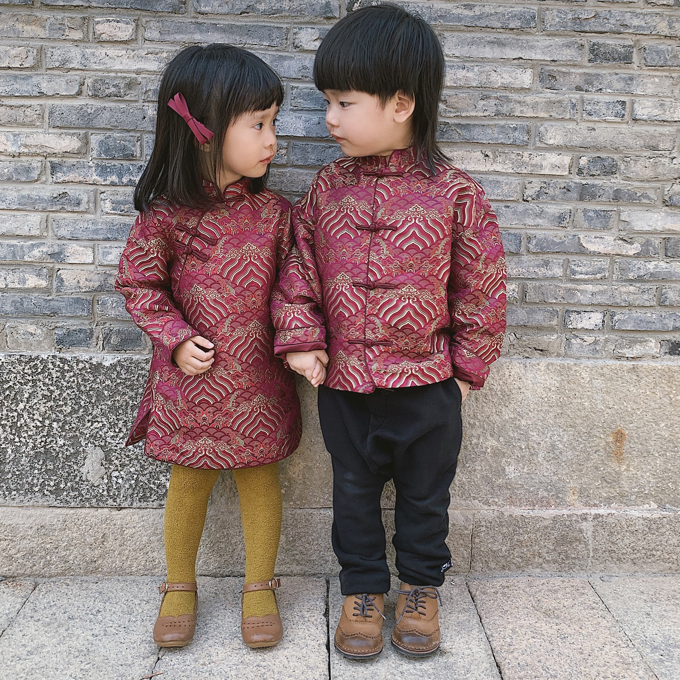 RHC parent-child silk modified off-shoulder Tang cardigan Cheongsam skirt Parent-child New Year suit without cotton