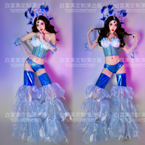 New bar performance female gogo Valentines Day European and American blue feather bikini sexy aesthetic beauty group particles